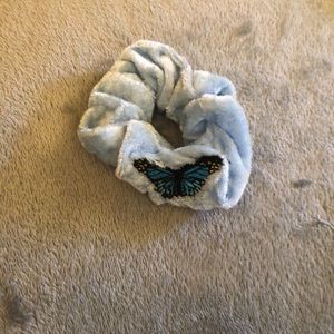 Grey/light blue scrunchie with a butterfly